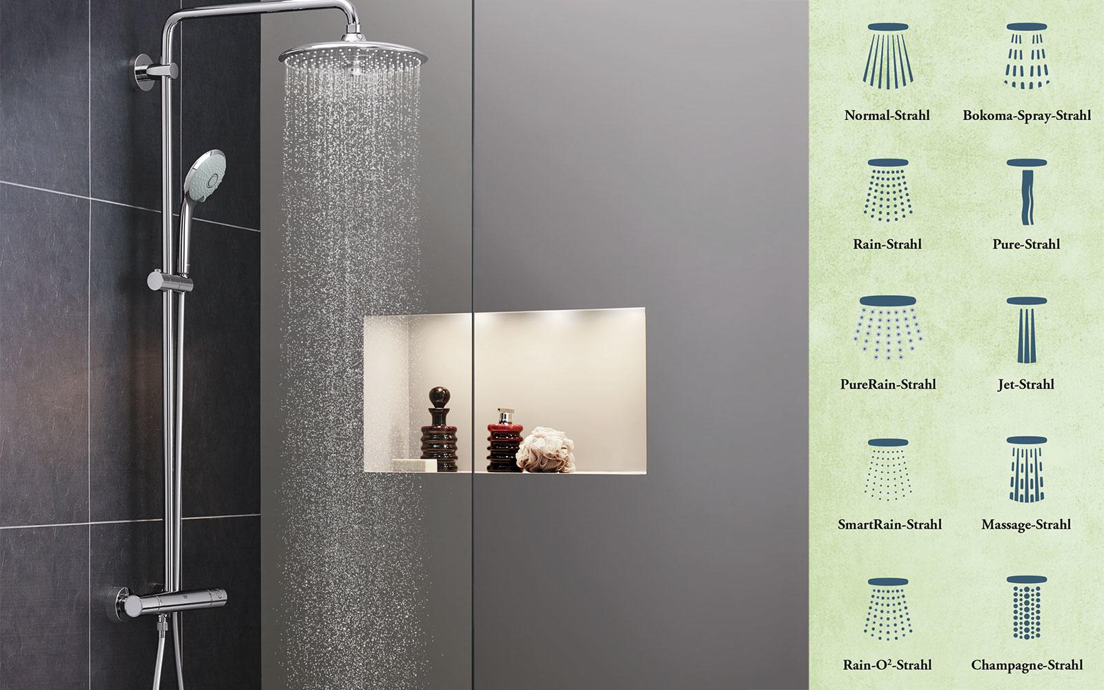 Brause Euphoria von Grohe mit Strahltypen