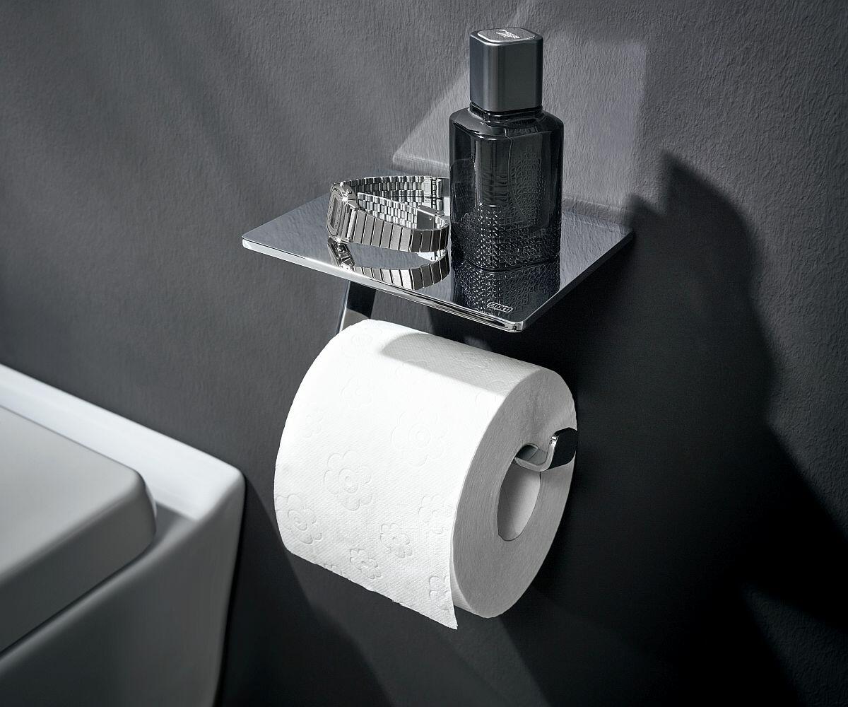 Schwarzer Papierhalter mit Ablage der Serie Loft von Emco